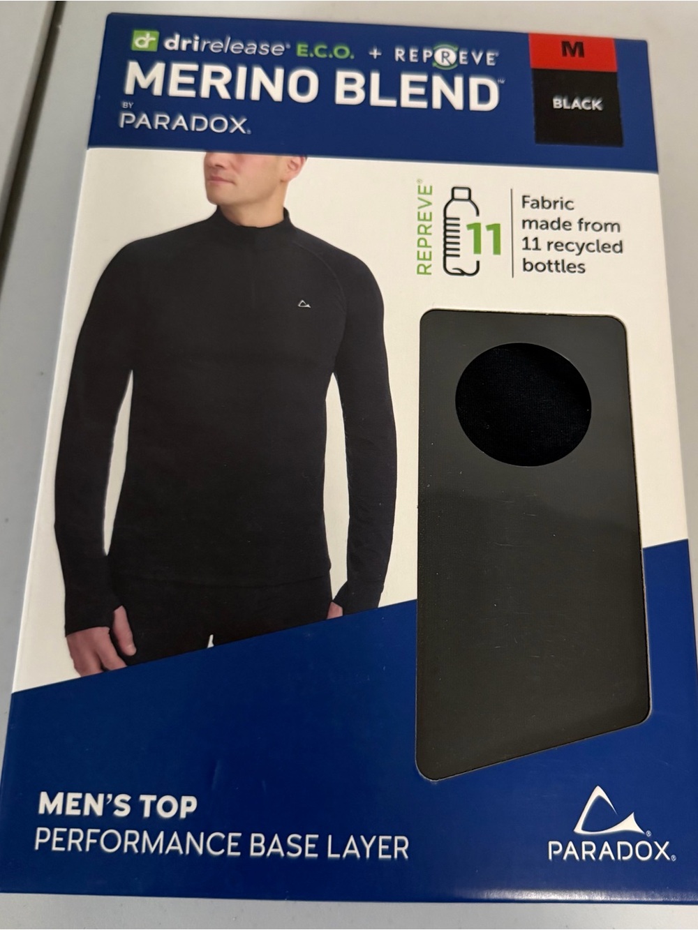 Paradox Men’s Long-Sleeve Merino Blend Base Layer Top - Black